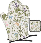 Vintage Floral Oven Mitts and Pot Holders Sets of 3 Cute Botanic Hot Pads Herbs - Image 2