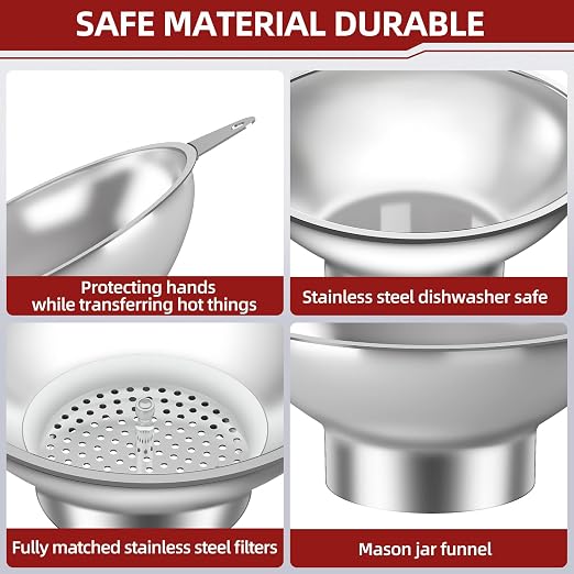 Standard Mason Jar Funnel with Strainer, Large Metal Funnel - Image 2