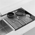 Roll Up Dish Drying Rack Over Sink, 17.5" x 15.2" Foldable SUS304 Stainless - Image 6