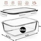 Razab 4 PC 1860ml / 63 Oz / 8 Cups Large Glass Food Storage Containers - Image 3