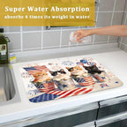 Vintage Patriotic Dish Drying Mat Cute Cats American Flag Drying Matt Kitchen - Image 7