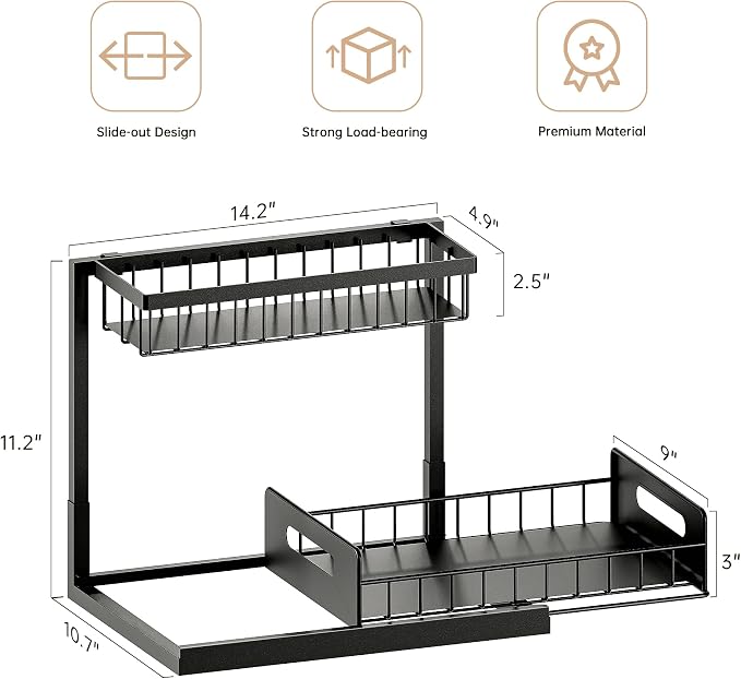 VUSIGN Under Sink Organizers Storage, 2 Tier Under Cabinet Organizer Shelf - Image 2