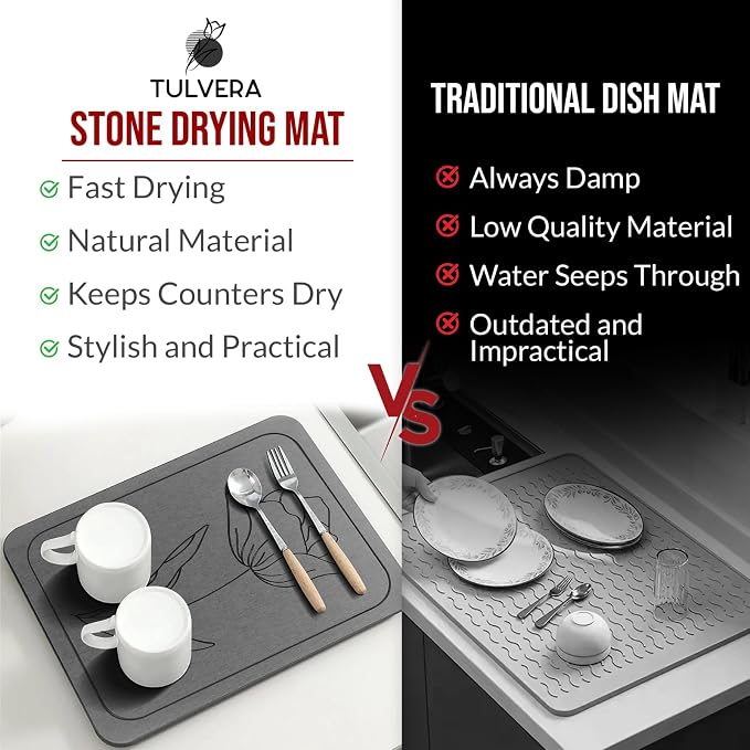 Stone Dish Drying Mat for Kitchen Counter – Diatomaceous Earth Drying Mat | - Image 3
