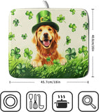 St Patrick's Day Dog Dish Drying Mat 16x18 inch Green Shamrock Dishes Pad - Image 2