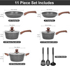 M MELENTA Granite Pots and Pans Set Non Stick, 11 Piece Die-Cast Induction - Image 2