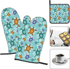 Cute Sea Turtle Beach Oven Mitts and Pot Holders Set Ocean Themed Decorative - Image 3