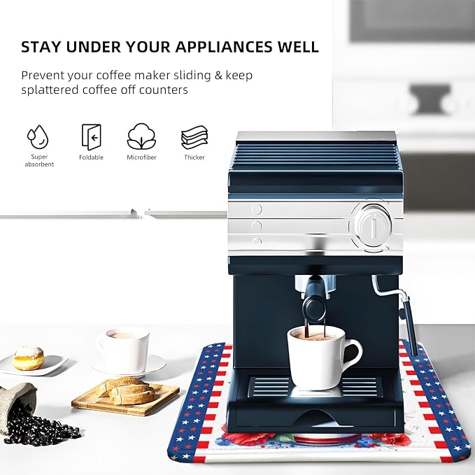 4th of July Dish Drying Mat for Kitchen Counter Independence Day 16''x18'' - Image 3