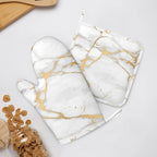 Oven Mitts and Pot Holders Marble White Gold Silicone Kitchen Accessories Set - Image 6