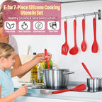 Silicone Cooking Utensils Set, E-far 7-Piece Red Heat Resistant Kitchen - Image 7