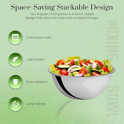 OCS Parts 8 Quart Mixing Bowls | Set of 4 | 13.25-Inch Stainless Steel - Image 3
