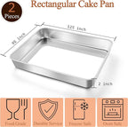 LIANYU Baking Pan Set of 2, 12⅓ x 9¾ x 2 Inch Cake Lasagna Brownies Casseroles - Image 2