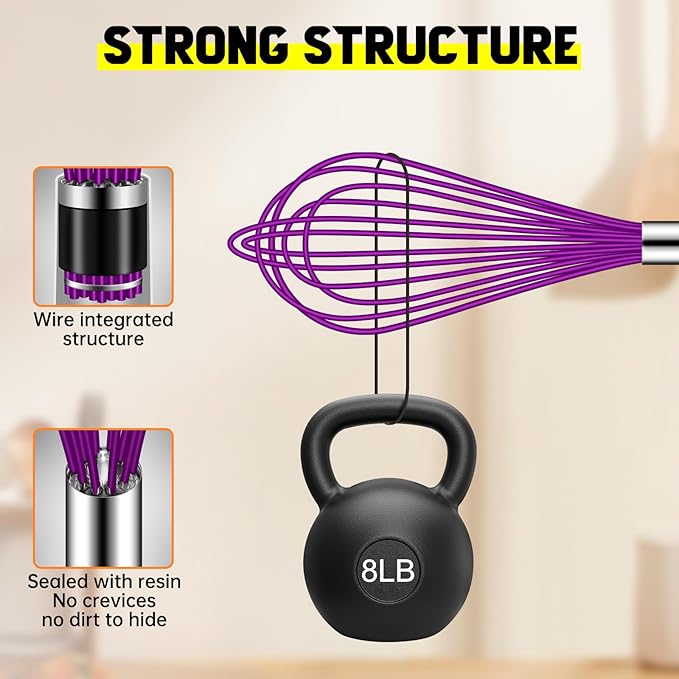 HOTEC 4 Pieces Silicone Whisks Set, Wire Balloon Whisks Egg Beater, Non-slip - Image 4