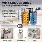 QRU Kitchen Utensil Holder for Countertop, Stainless Steel Cooking Utensil - Image 2