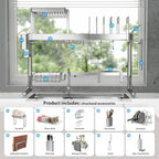 Over Sink Dish Drying Rack, Upgrade 2.5-Tier 304 Stainless Steel Dish Rack - Image 5