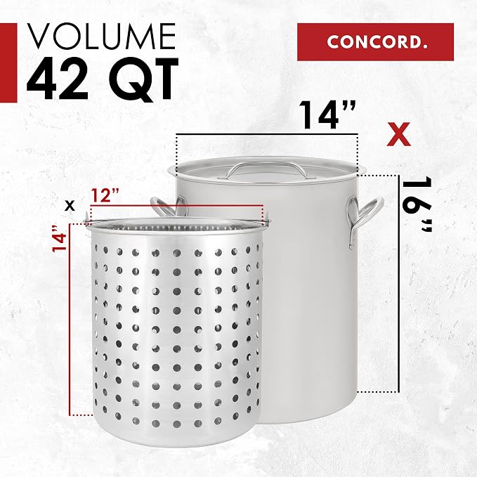 CONCORD 42 QT Stainless Steel Stock Pot w/Basket. Heavy Kettle. Cookware - Image 4