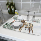 Giwawa Winter Deer Dish Drying Mat 18"x24" Xmas Tree Bird Holly Berry Dish - Image 6