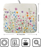 Giwawa Spring Floral Dish Drying Mat 16"x18" Watercolor Summer Wildflower Dish - Image 2