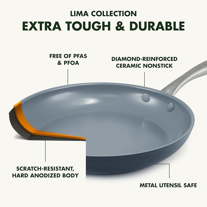 GreenPan Lima Hard Anodized 8" 10" & 12" Frying Pan Skillet Set, Ceramic - Image 4