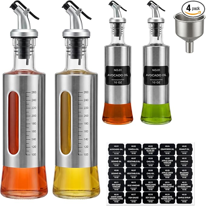 Olive Oil Dispenser for Kitchen, 4 Pack 10oz/300 ML Cooking Oil and Vinegar by Unknown
