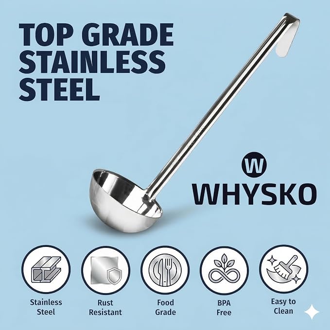 Whysko Soup Ladle Stainless Steel, 6 oz Metal Ladle Spoon, Rustproof Heat - Image 4