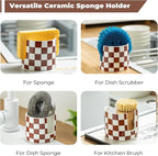Checkered Sponge Holder for Kitchen Sink, Ceramic Dish Sponge Drying Caddy - Image 4
