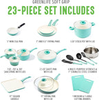 GreenLife Soft Grip 23 Piece Kitchen Cookware Pots and Frying Saucepans Set - Image 3