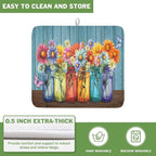 Vintage Floral Dish Drying Mat for Kitchen Counter Rustic Flower Vases Wooden - Image 5
