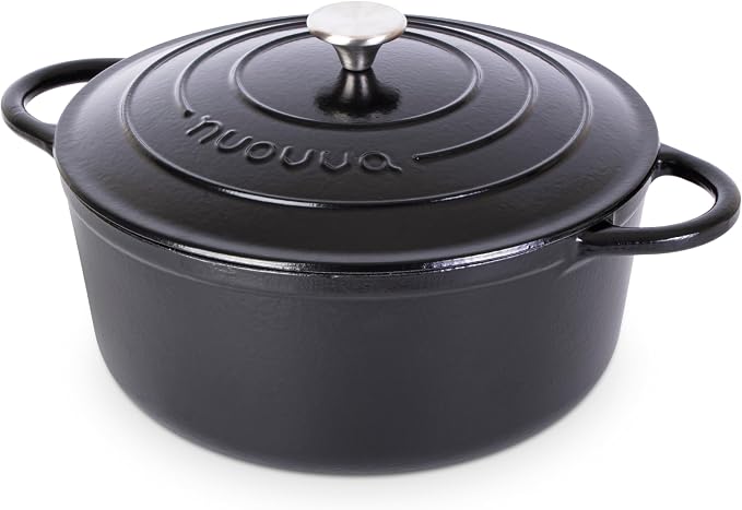 Cast Iron Dutch Oven with Lid – Non-Stick Ovenproof Enamelled Casserole Pot – by Nuovva