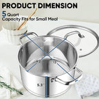 TeamFar 5 QT Stock Pot, Tri-ply Bottom Stainless Steel Stockpot Cooking Soup - Image 2