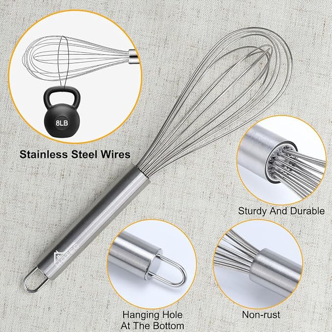 HOTEC 4 Pieces Stainless Steel Whisks Set Wire Whisk Balloon Whisk Egg Beater - Image 7