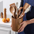 Wooden Utensil Holder, 360°Rotating 7.3'' Large Utensil Holder - Image 7