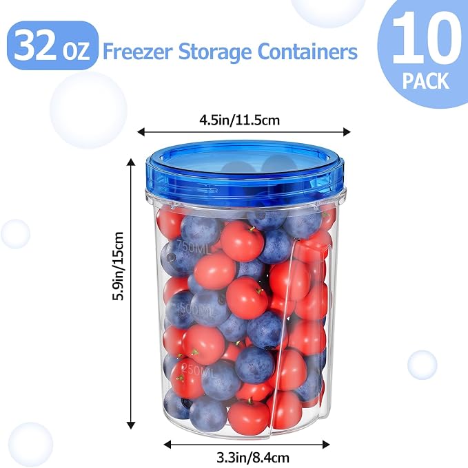 10 Pack-32 OZ Freezer Storage Containers, Small Plastic Food Storage Containers - Image 3