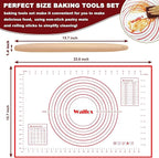 WALFOS French Rolling Pin and Silicone Baking Mat Set, Non-Stick Beech Wood - Image 5