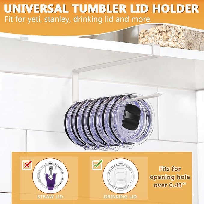 Tumbler Lid Organizer Under Cabinet, Tumbler Lid Storage Hook Up to 10 Lids - Image 3