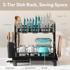 BOOSINY Dish Drying Rack, 2 Tier Large Stainless Steel Black Dish Rack - Image 2