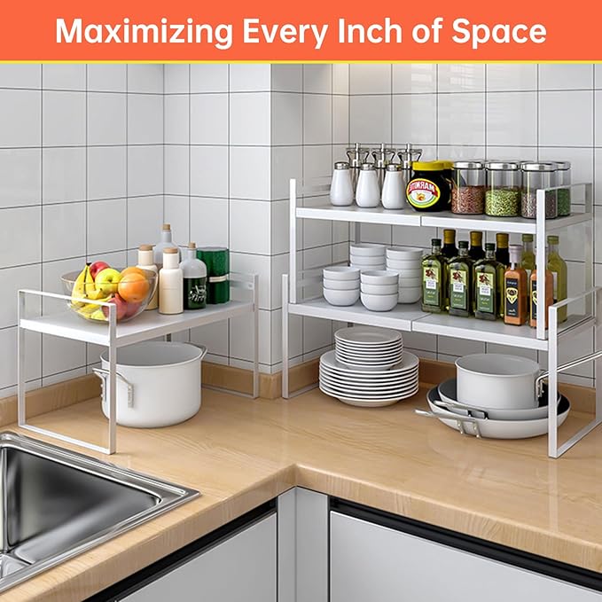 Expandable Cabinet Organizer 14"~25", Kitchen Shelf Organizer Spice Rack 11” - Image 4