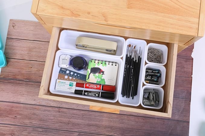 Kutesna 25 PCS White Drawer Organizer Set, 4 Size Interlocking Plastic Storage - Image 5