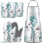 Teal Daisy Oven Mitts Pot Holders Cooking Apron Set of 5 Silicone Farm Teal by Unknown