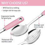 14-in Pink Cooking Spoons Set, Heavy Duty 18/0 Stainless Steel Large Serving - Image 4