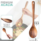 HOWHONG Wooden Cooking Spoon, Long Handle Acacia Wood Spoon - Image 2