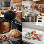 Floral Oven Mitts and Pot Holders Sets 2 Pcs, Canvas Heat Resistant Kitchen - Image 7