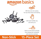 Amazon Basics Ceramic Non-Stick Cookware 15-Piece Set, Pans and Utensils - Image 2