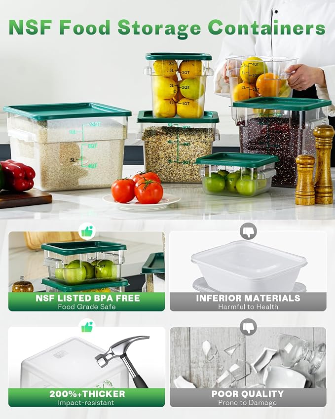2QT4QT NSF Food Storage Containers: 6PCS Commercial Clear Food Storage - Image 2