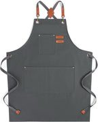 Chef Aprons for Men Women with Large Pockets, Cotton Canvas Water Repellent by Cardkiss