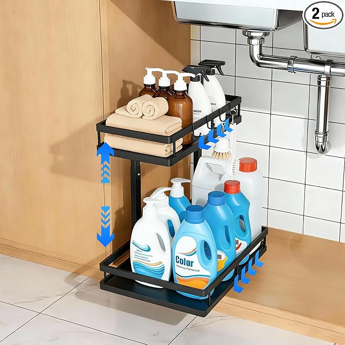 Under Sink Organizer, Dual-Rail Ball-Bearing, Under Kitchen Sink Organizer by jcylq