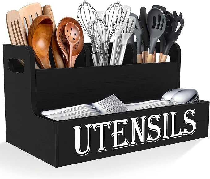 Suli Kitchen Utensils Holder, Wooden Utensil Organizer by Suli