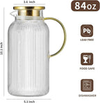 Buaic Glass Pitcher with Lid, 84oz/2.5 Liter Classic Vertical Stripes Water - Image 2