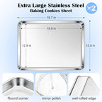 E-far Large Baking Sheets, 20”x14” Stainless Steel Cookie Sheet Pans - Image 2