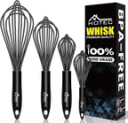 HOTEC 4 Pieces Silicone Whisks Set, Wire Balloon Whisks Egg Beater, Non-slip by Hotec