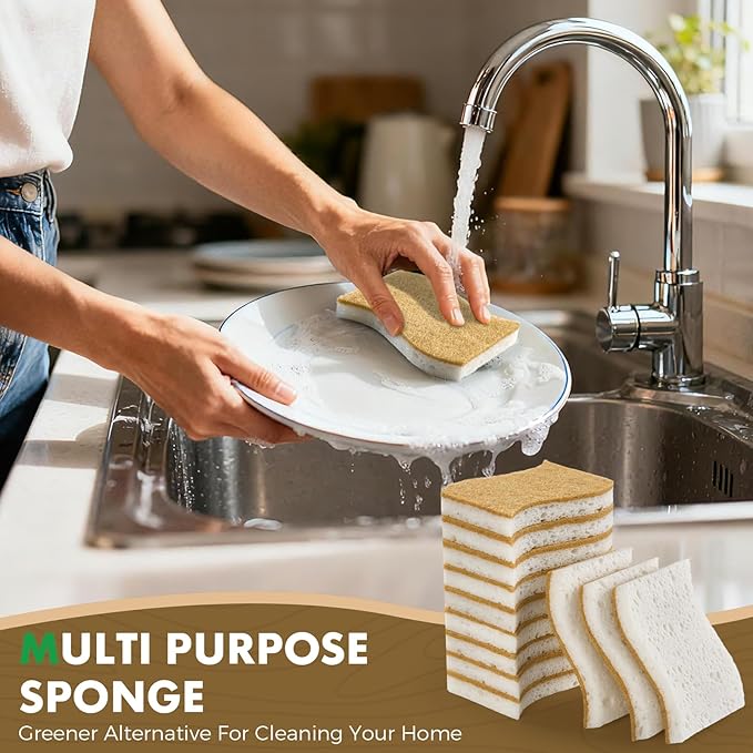 COBETE 12 Pack Natural Biodegradable Kitchen Non Scratch Sponges, Compostable - Image 6